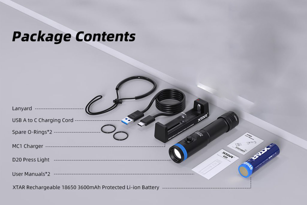 XTAR Senter Selam Press Mini Super Compact Bright Diving 1200 Lumens - D20 Gambar produk XTAR Senter Selam Press Mini Super Compact Bright Diving 1200 Lumens - D20
