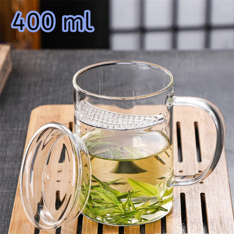 PSC Cangkir Teh Saringan Kaca Borosilikat Tahan Panas Infuser with Lid 400ml - P34 Gambar produk PSC Cangkir Teh Saringan Kaca Borosilikat Tahan Panas Infuser with Lid 400ml - P34