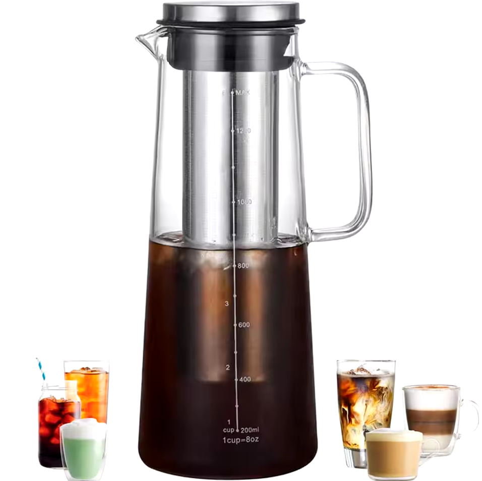 Gambar produk MagiDeal Teko Kaca Kopi Teh Water Pitcher Jug Stainless Steel Filter 1000ml - MD-10