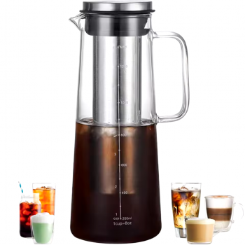 Gambar produk MagiDeal Teko Kaca Kopi Teh Water Pitcher Jug Stainless Steel Filter 1000ml - MD-10