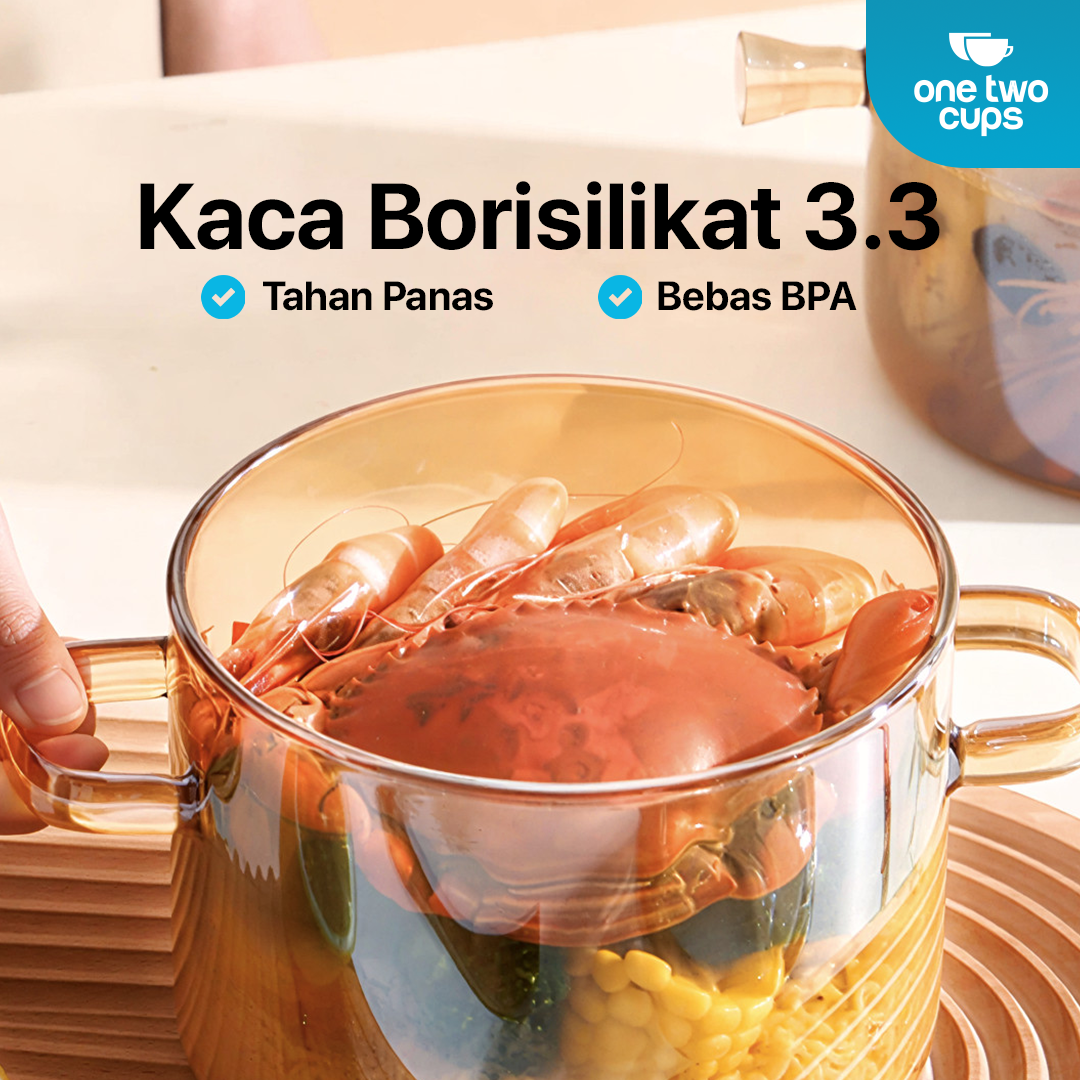 One Two Cups Panci Kaca Glass Cooking Pot Borosilicate Tahan Panas Api 15cm - YWJ-1265 Gambar produk One Two Cups Panci Kaca Glass Cooking Pot Borosilicate Tahan Panas Api 15cm - YWJ-1265