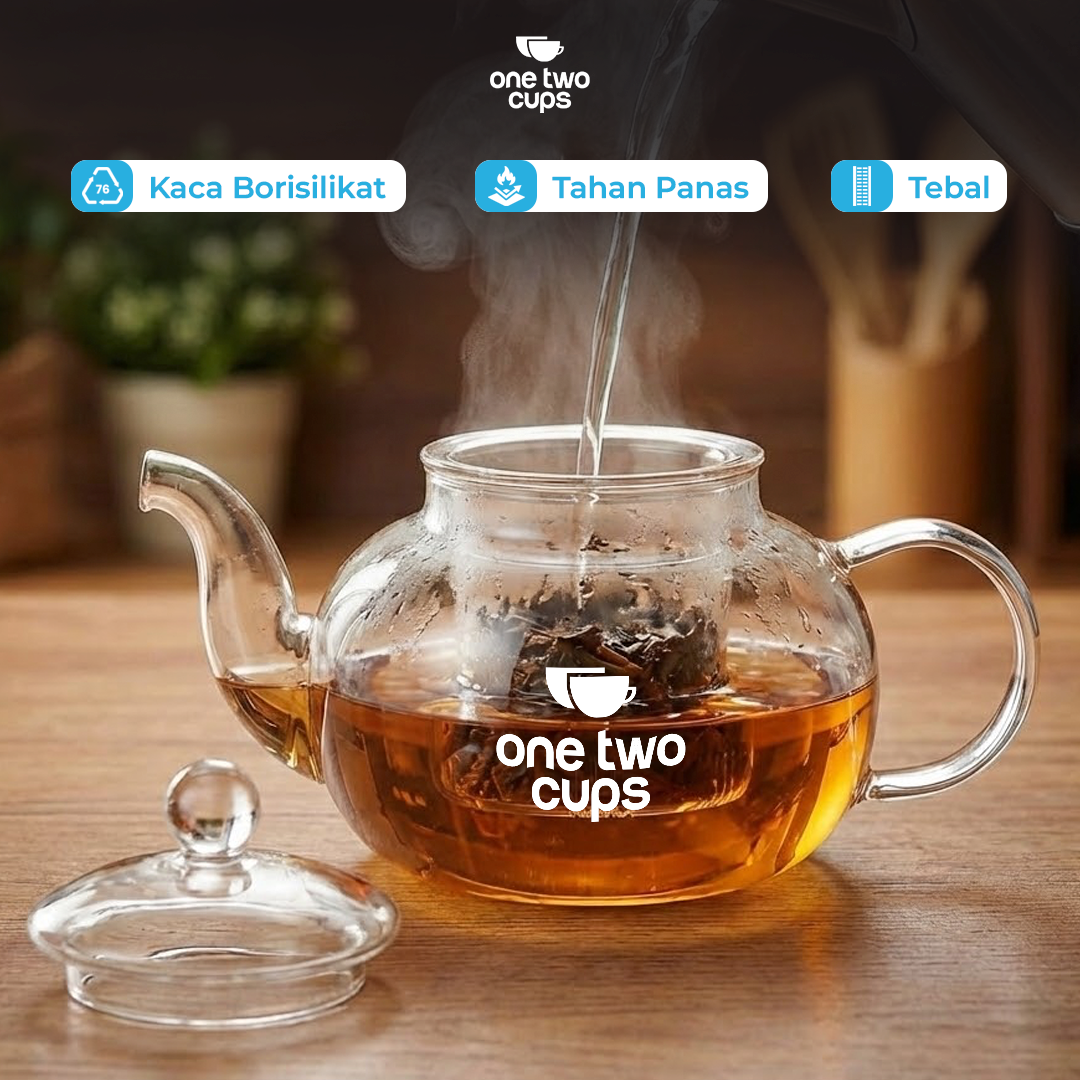 One Two Cups Teko Teh Borosilikat Saringan Tahan Panas Teapot 400ml - 8CV101 Gambar produk One Two Cups Teko Teh Borosilikat Saringan Tahan Panas Teapot 400ml - 8CV101
