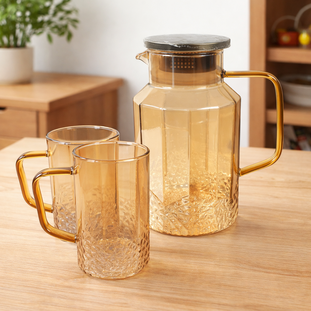 BOUSSAC Set Teko Cangkir Kaca Kopi Teh 1 Pitcher 2 Cups Aesthetic 1.8L - BSS18 Gambar produk BOUSSAC Set Teko Cangkir Kaca Kopi Teh 1 Pitcher 2 Cups Aesthetic 1.8L - BSS18