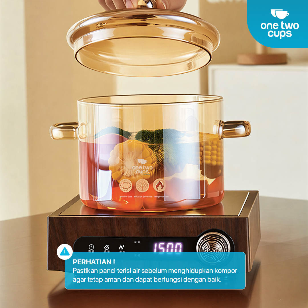 One Two Cups Panci Kaca Glass Cooking Pot Borosilicate Tahan Panas Api 15cm - YWJ-1265 Gambar produk One Two Cups Panci Kaca Glass Cooking Pot Borosilicate Tahan Panas Api 15cm - YWJ-1265