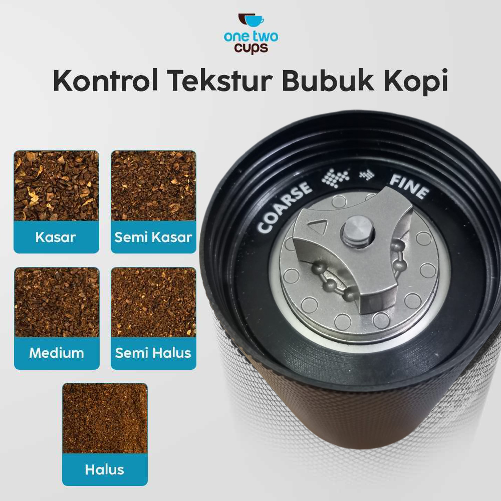 One Two Cups Alat Penggiling Kopi Manual Coffee Grinder Adjustable - JN60 Gambar produk One Two Cups Alat Penggiling Kopi Manual Coffee Grinder Adjustable - JN60