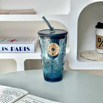 LOVWISH Gelas Tumbler Kopi Mug Levis Glass Zodiac 450ml with Straw - HD-11