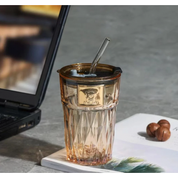 HYDRA Gelas Tumbler Kopi Mug Coffee Drink Glass Kaca 430ml with Straw - HD-10