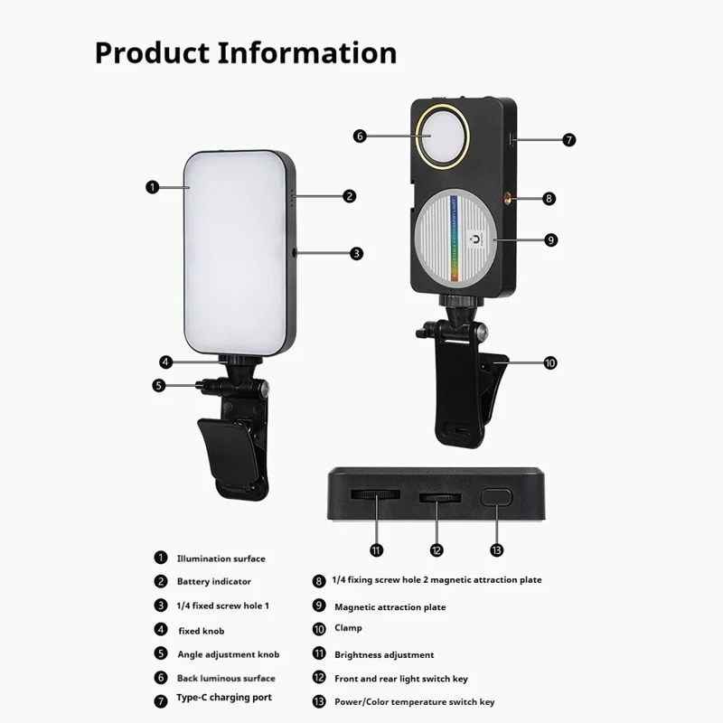 Gambar produk ASENGRY Lampu Fill Light LED 3in1 Color 2500-9000K Magnetic 1200mAh - N19