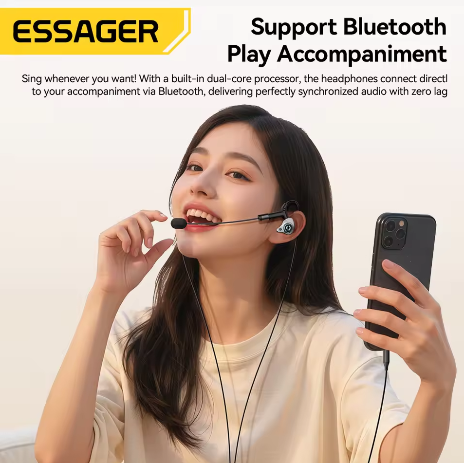 ESSAGER Earphones Karaoke Sound Card HiFi Stereo 1.2M with Mic - SK1 Gambar produk ESSAGER Earphones Karaoke Sound Card HiFi Stereo 1.2M with Mic - SK1