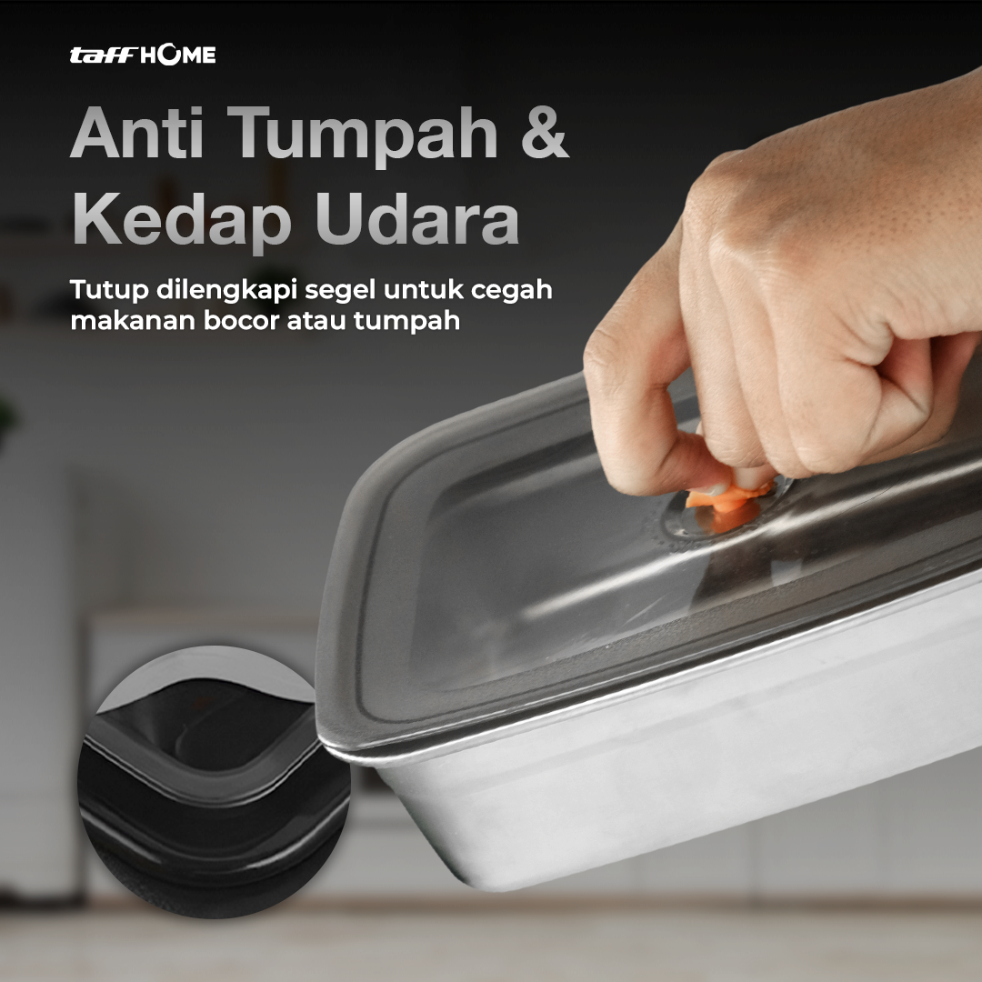 TaffHOME Kotak Makan Anti Tumpah Lunch Bento Box Stainless Steel 410 928ml - KT275 Gambar produk TaffHOME Kotak Makan Anti Tumpah Lunch Bento Box Stainless Steel 410 928ml - KT275