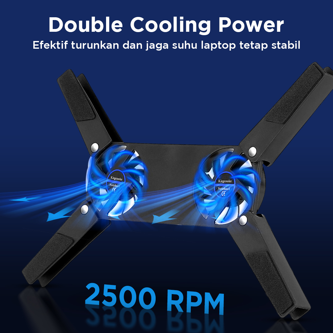 Kingcooler Cooling Pad Laptop Kipas Pendingin Lipat 2 Fan 14 Inch - 818 Gambar produk Kingcooler Cooling Pad Laptop Kipas Pendingin Lipat 2 Fan 14 Inch - 818