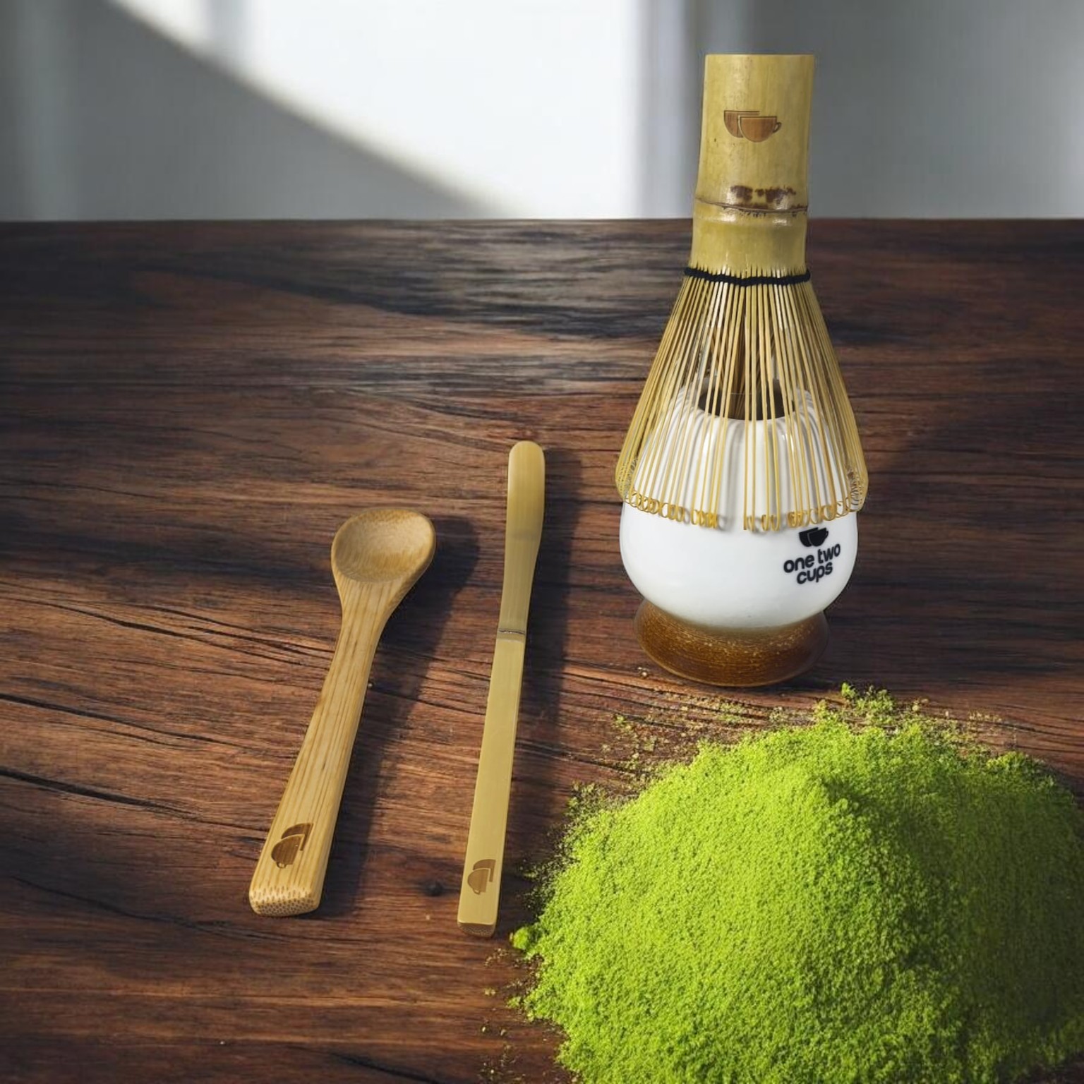 One Two Cups Matcha Set Kit Chasen Whisk Stand Chashaku Spoon 4 PCS - S35 Gambar produk One Two Cups Matcha Set Kit Chasen Whisk Stand Chashaku Spoon 4 PCS - S35