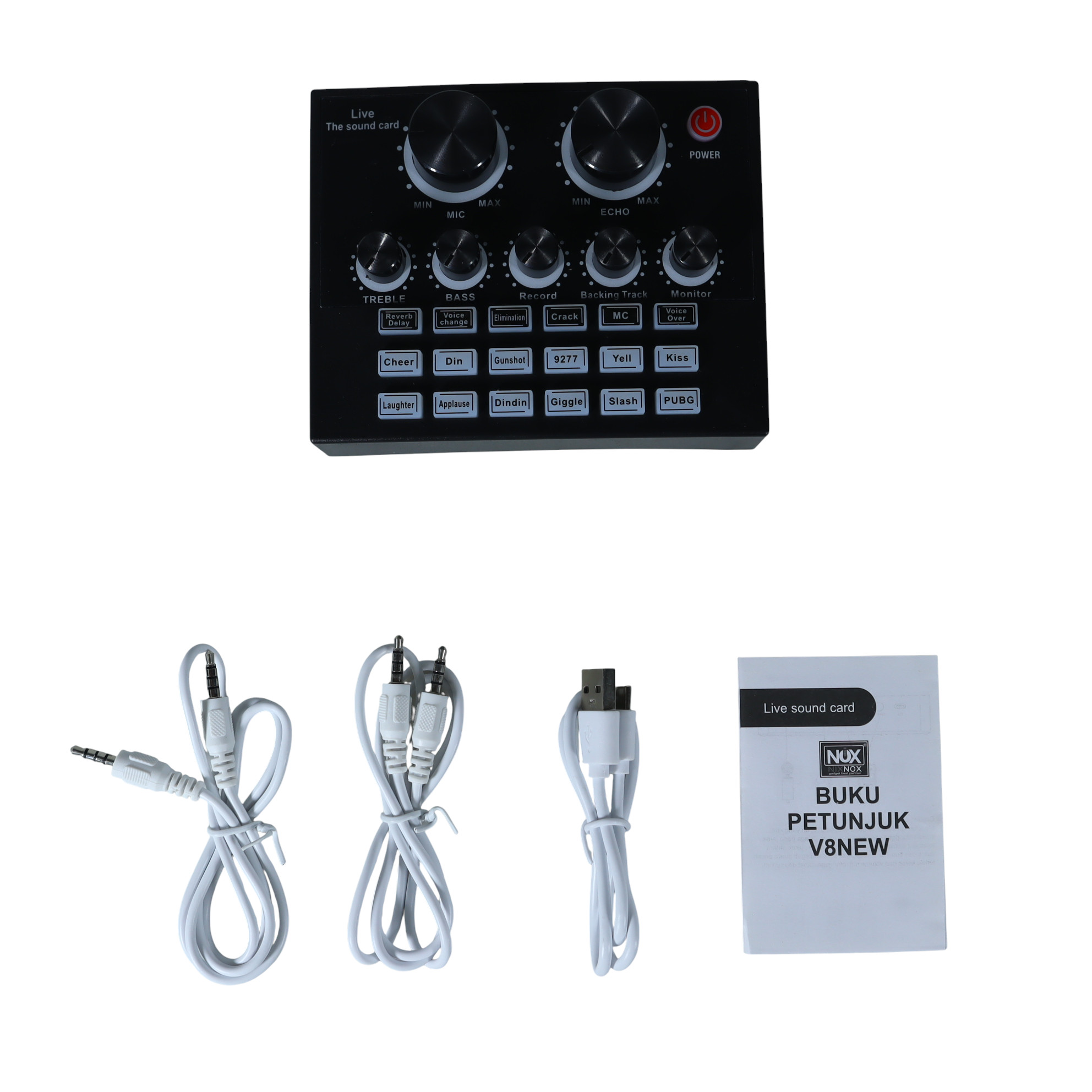 VEG External USB Sound Card Live Karaoke Recording RGB English Version - V8 Gambar produk VEG External USB Sound Card Live Karaoke Recording RGB English Version - V8