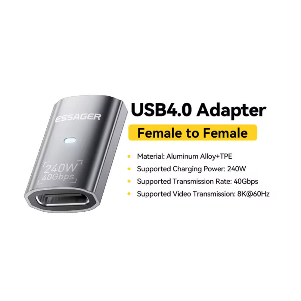 ESSAGER OTG Adapter Type C to Type C Female USB 4.0 40Gbps 240W - EOTGFF-YH0G-P Gambar produk ESSAGER OTG Adapter Type C to Type C Female USB 4.0 40Gbps 240W - EOTGFF-YH0G-P