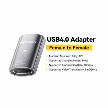 Gambar produk ESSAGER OTG Adapter Type C to Type C Female USB 4.0 40Gbps 240W - EOTGFF-YH0G-P