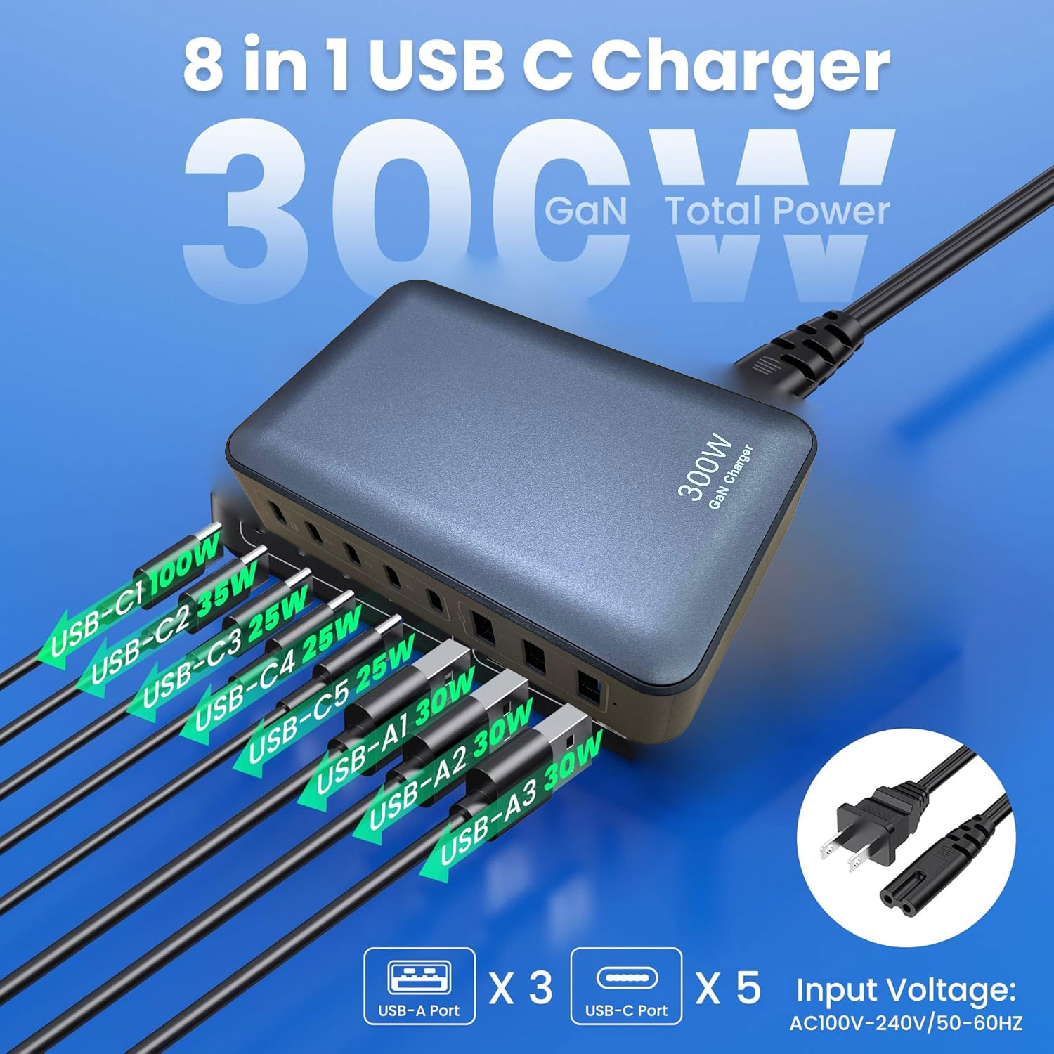 ILEPO Charger USB Docking Station 8 Multi Port Type C PD QC GaN3 300W - ZETX300W-U Gambar produk ILEPO Charger USB Docking Station 8 Multi Port Type C PD QC GaN3 300W - ZETX300W-U