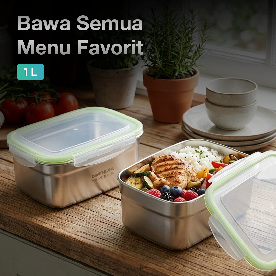 TaffHOME Kotak Makan Anti Tumpah Deep Lunch Box Stainless Steel 304 1000ml - Slyz51 Gambar produk TaffHOME Kotak Makan Anti Tumpah Deep Lunch Box Stainless Steel 304 1000ml - Slyz51