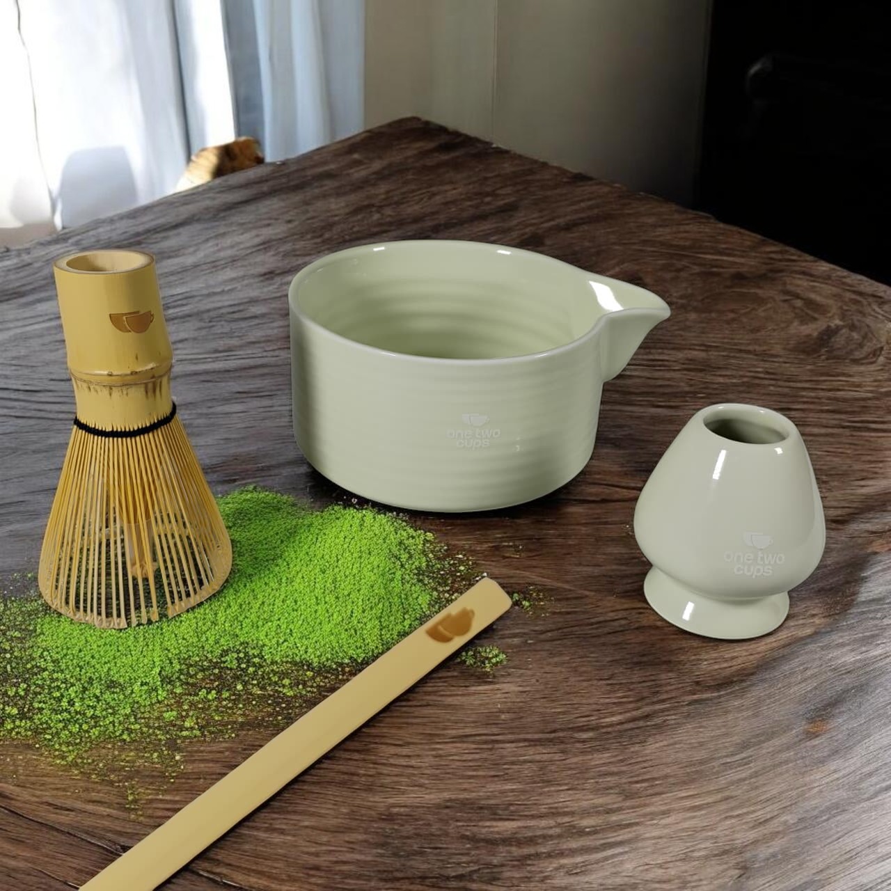 One Two Cups Matcha Set Chawan Chasen Stand Chashaku Ceramic 500ml - CZ2 Gambar produk One Two Cups Matcha Set Chawan Chasen Stand Chashaku Ceramic 500ml - CZ2