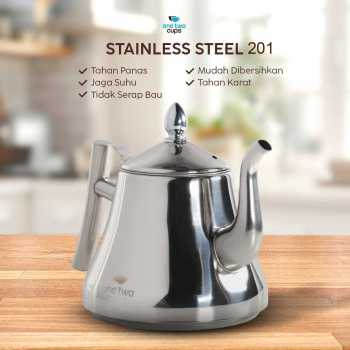 Gambar produk One Two Cups Teko Teh Stainless Steel Saringan Tahan Panas Teapot 1L - HS4012