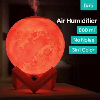 Taffware HUMI Air Humidifier Ultrasonic 3D Moon RGB Night Light 880ml - AX-08