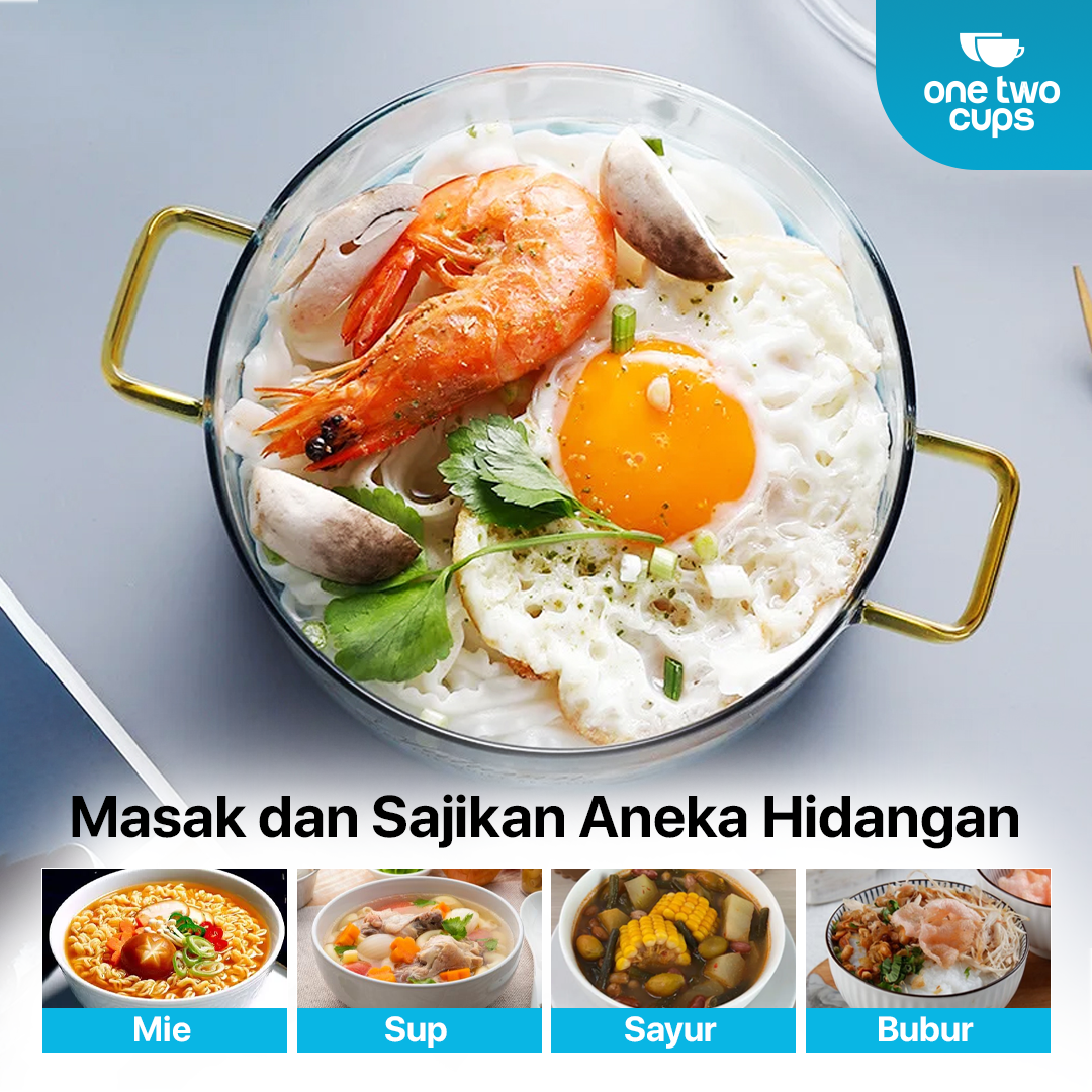 One Two Cups Panci Kaca Glass Cooking Pot Borosilicate Tahan Panas Api 15cm - YWJ-1265 Gambar produk One Two Cups Panci Kaca Glass Cooking Pot Borosilicate Tahan Panas Api 15cm - YWJ-1265