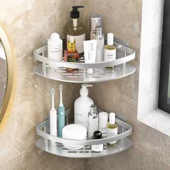 JIATO Rak Kamar Mandi Aluminium Triangular Bathroom Corner Shelf 2 PCS - RG4A