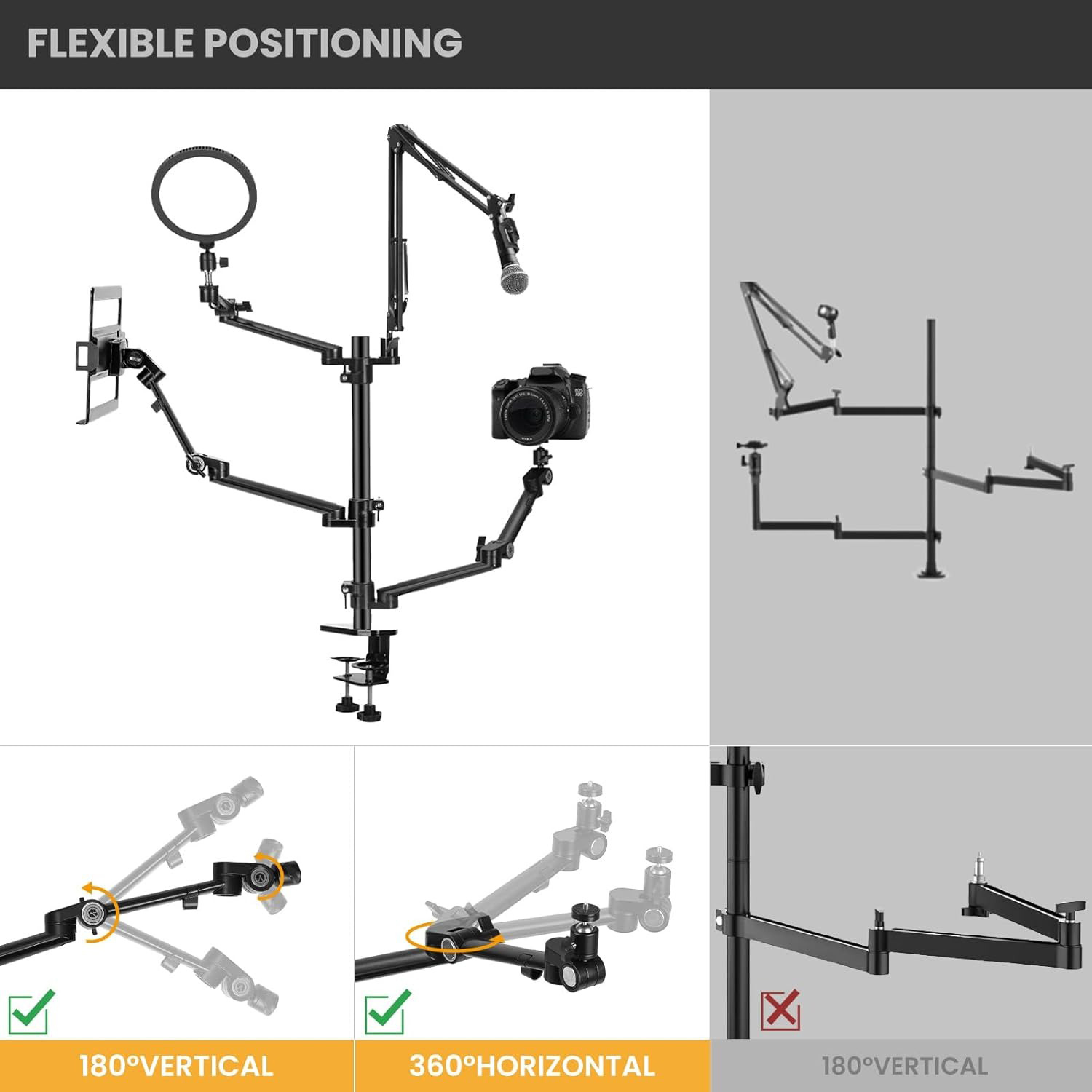 TaffSTUDIO Bracket Desk Mount Multi Arm 4in1 Camera Mic Monitor Holder - KMD-Z1 Gambar produk TaffSTUDIO Bracket Desk Mount Multi Arm 4in1 Camera Mic Monitor Holder - KMD-Z1