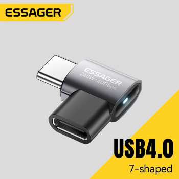 ESSAGER OTG Adapter Type C Female to Male 7 Shaped USB 4.0 40Gbps 240W - EOTG7-YH0G-P