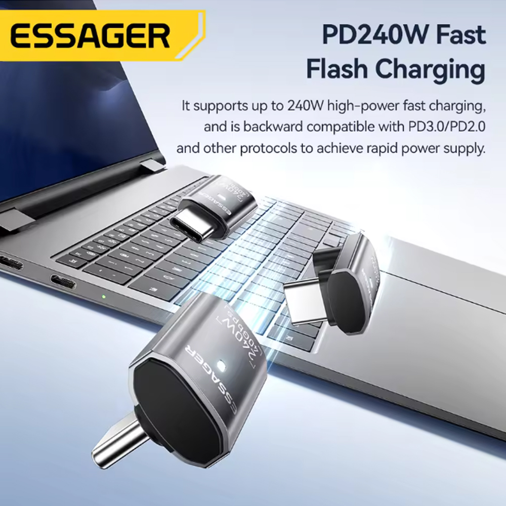 Gambar produk ESSAGER OTG Adapter Type C Female to Male 7 Shaped USB 4.0 40Gbps 240W - EOTG7-YH0G-P