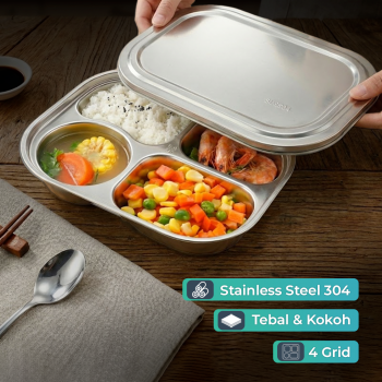 WIMPY Piring Makan Stainless Steel 304 Tray Fast Food 4 Grid - W-005