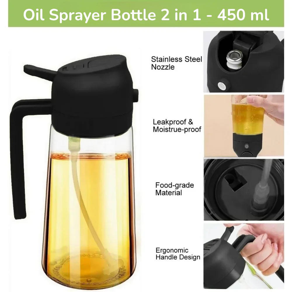 WOOBRICE Botol Minyak Serbaguna 2in1 Spray Oil Dispenser 450ml - CY181 Gambar produk WOOBRICE Botol Minyak Serbaguna 2in1 Spray Oil Dispenser 450ml - CY181