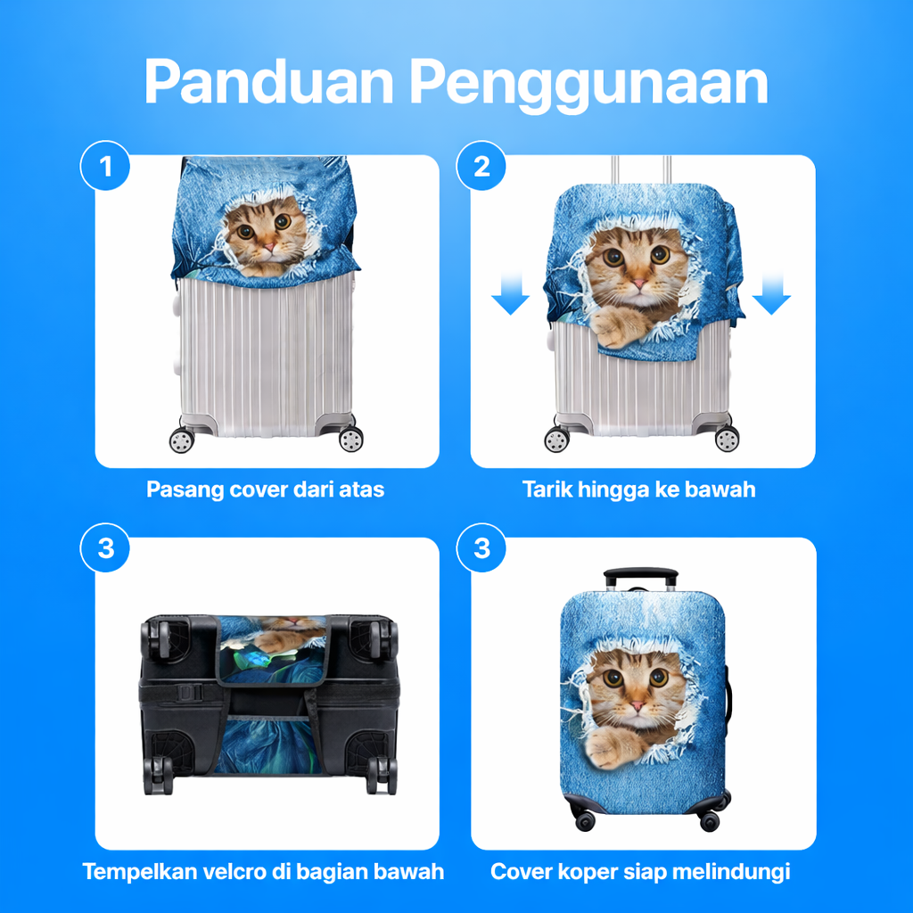TravGuard Sarung Koper Elastis Polyester Spandex Luggage Cover M Denim Broken Cat - H-22 Gambar produk TravGuard Sarung Koper Elastis Polyester Spandex Luggage Cover M Denim Broken Cat - H-22