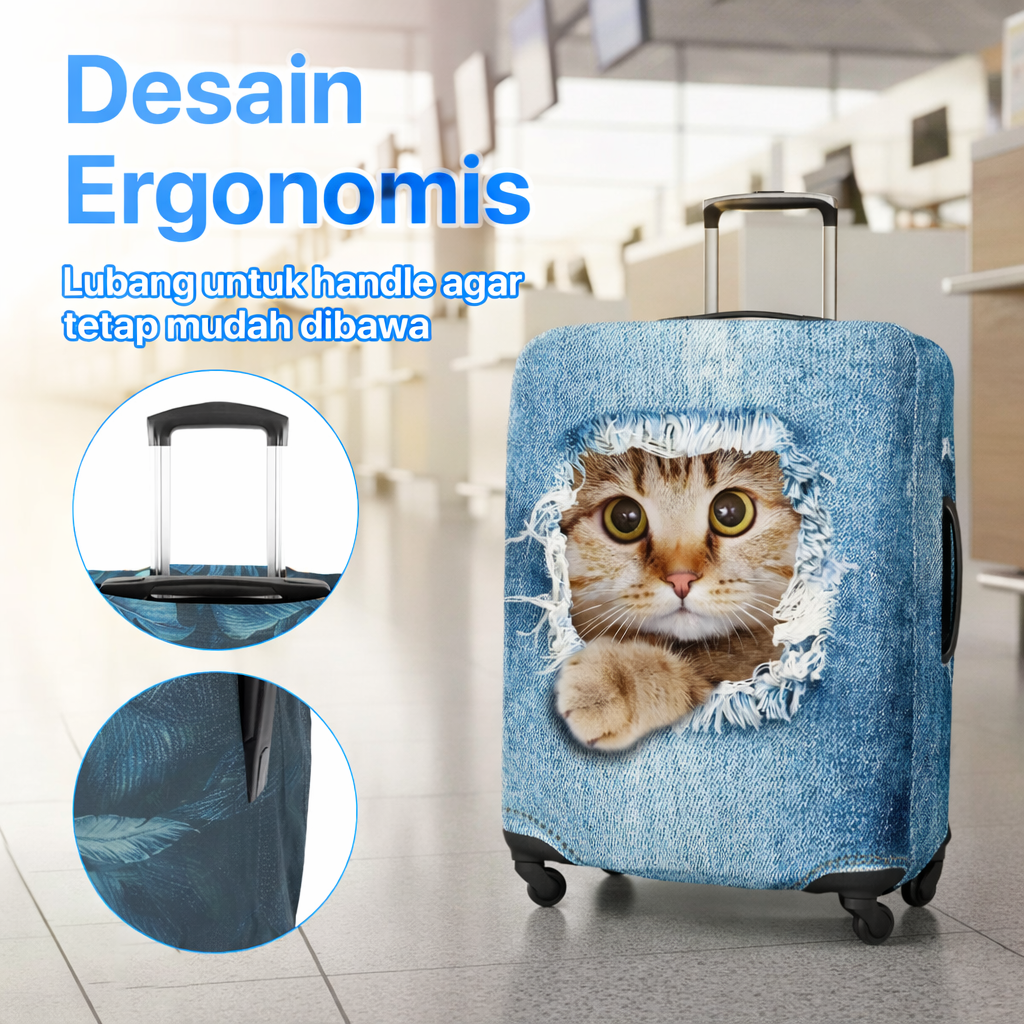 TravGuard Sarung Koper Elastis Polyester Spandex Luggage Cover M Denim Broken Cat - H-22 Gambar produk TravGuard Sarung Koper Elastis Polyester Spandex Luggage Cover M Denim Broken Cat - H-22