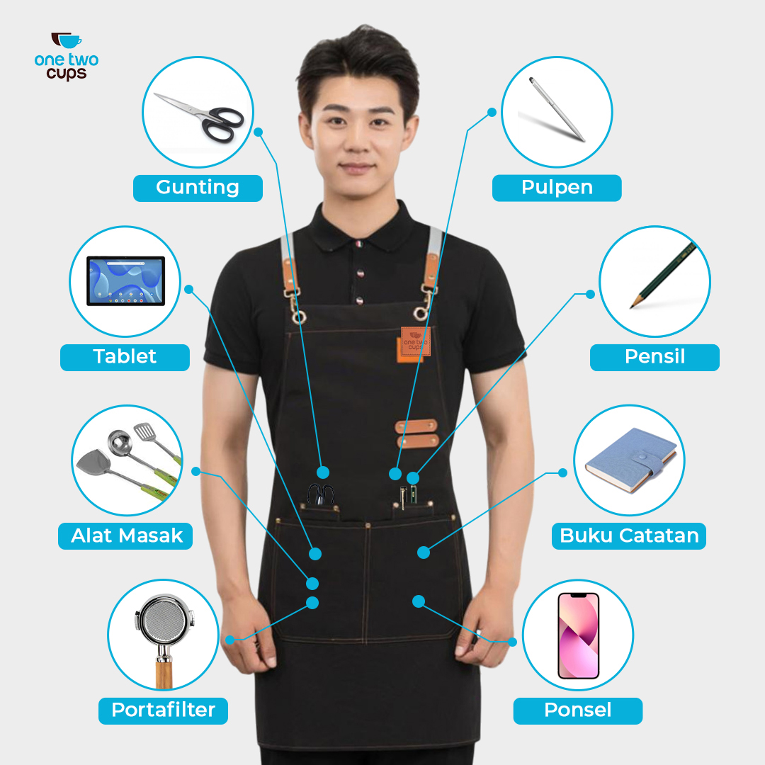 One Two Cups Celemek Masak Apron Anti Air dengan Kantong - SP01 Gambar produk One Two Cups Celemek Masak Apron Anti Air dengan Kantong - SP01