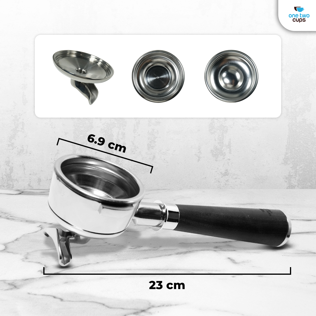 Gambar produk One Two Cups Non Pressurized Portafilter E61 Stainless Steel 58mm Kayu - CHA304