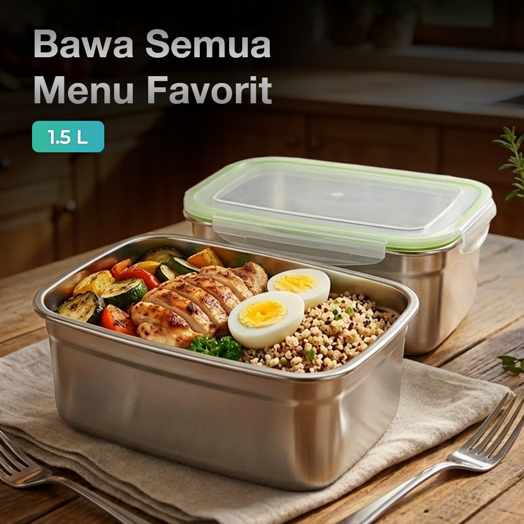 TaffHOME Kotak Makan Anti Tumpah Deep Lunch Box Stainless Steel 304 1500ml - Slyz51 Gambar produk TaffHOME Kotak Makan Anti Tumpah Deep Lunch Box Stainless Steel 304 1500ml - Slyz51