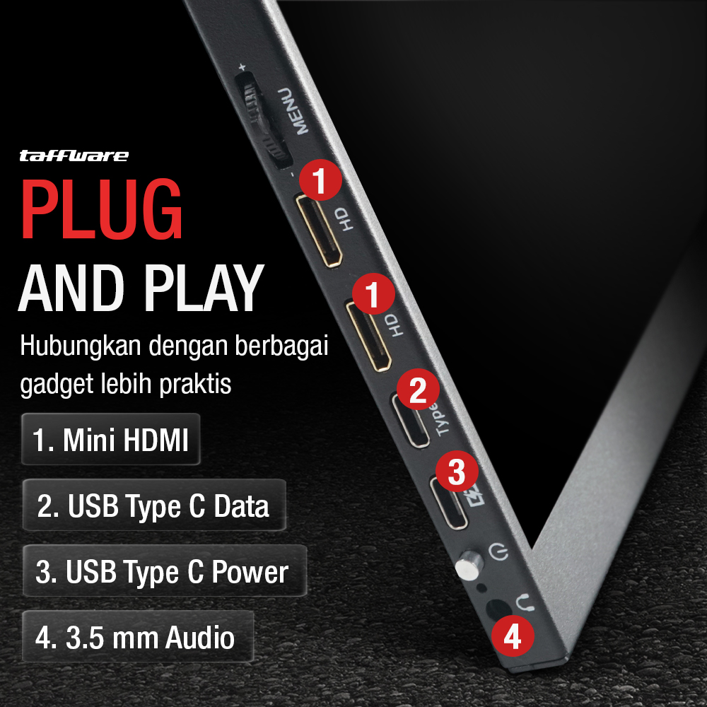 Gambar produk Taffware Portable Monitor 17.3 Inch IPS FHD 60Hz Type C Mini HDMI - 1730XTS