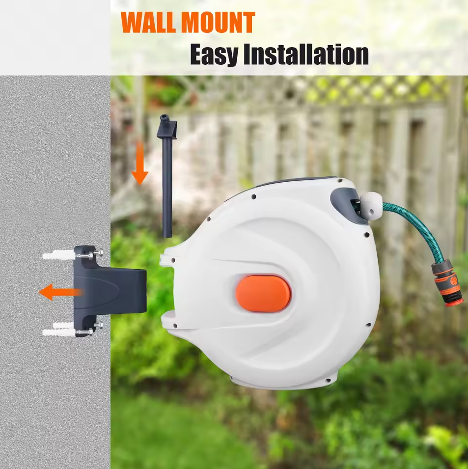 WIKOGER Tempat Gulungan Selang Otomatis Retractable Water Hose Reel - WK-10 Gambar produk WIKOGER Tempat Gulungan Selang Otomatis Retractable Water Hose Reel - WK-10