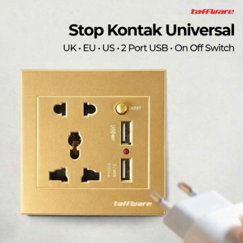 Taffware Stop Kontak Universal UK EU US 2 Port USB On Off Switch - LC-19
