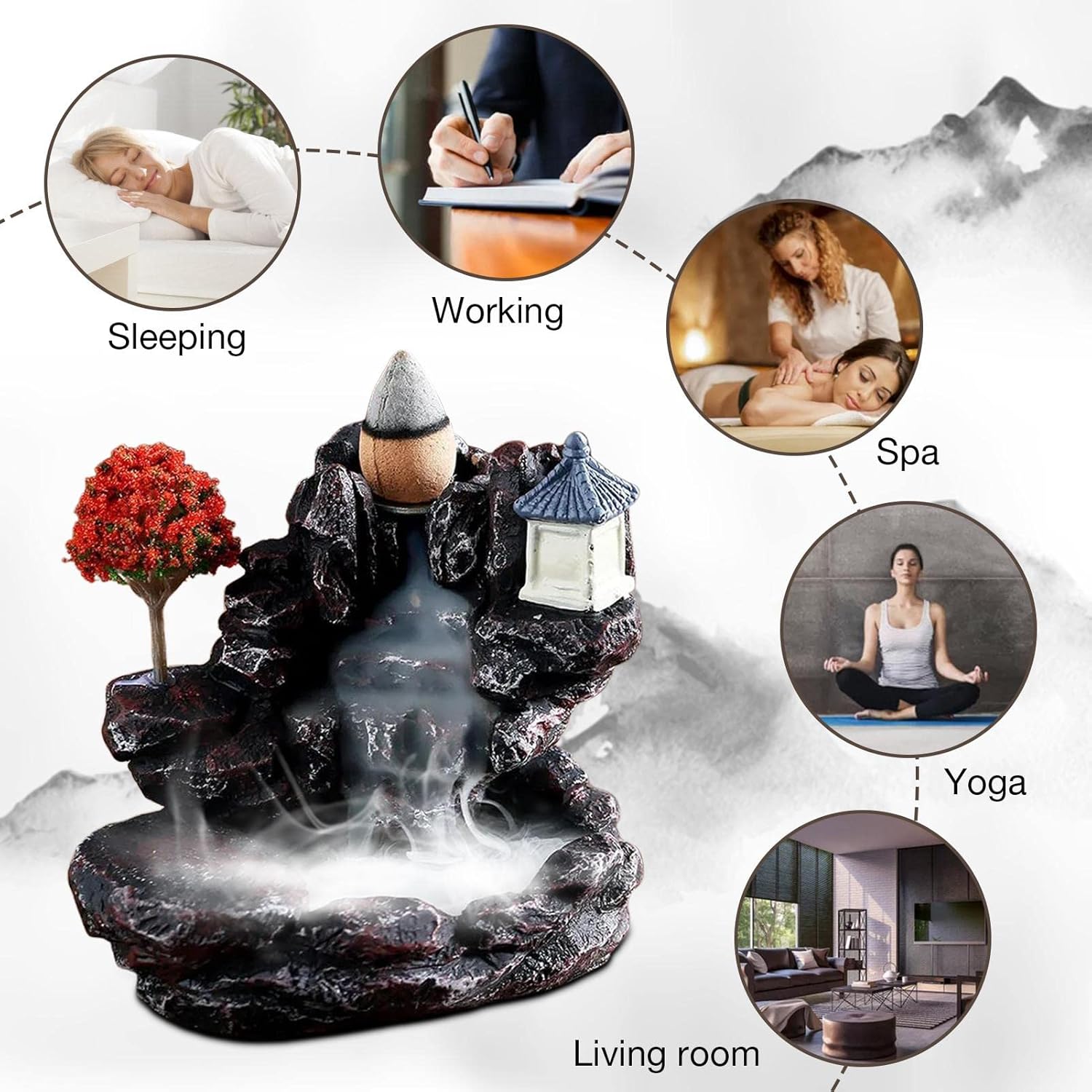 WINWAN Tempat Dupa Hio Incense Burner Mountains River Waterfall - MT10 Gambar produk WINWAN Tempat Dupa Hio Incense Burner Mountains River Waterfall - MT10