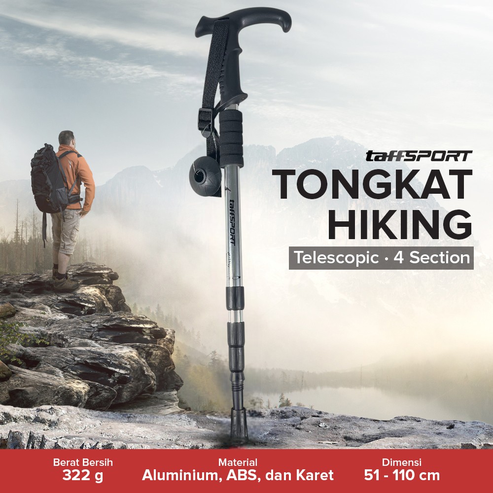 TaffSPORT Tongkat Hiking Telescopic Trekking Pole Aluminium 110cm - E4102 Gambar produk TaffSPORT Tongkat Hiking Telescopic Trekking Pole Aluminium 110cm - E4102
