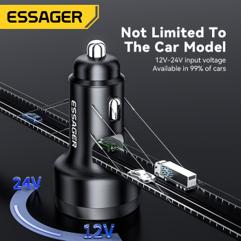 Gambar produk ESSAGER Digital Display Car Charger 2 USB Type C PD45W 12V-24V 108W - ECC2CA-JS01-P