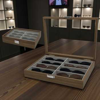SHISHEN Kotak Display Kacamata 8 Grid Walnut Sunglasses Organizer - SKW150