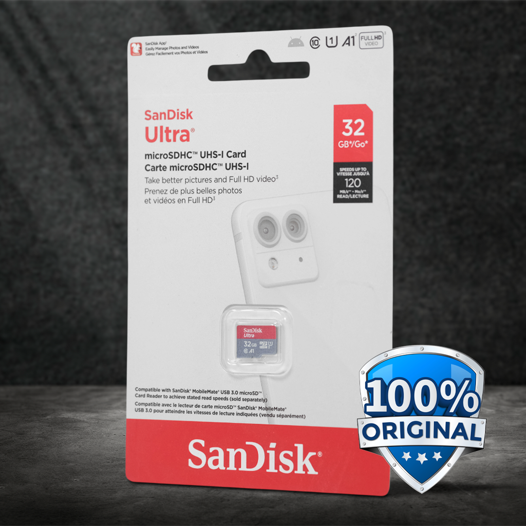 SanDisk Ultra microSDHC UHS-I Class 10 A1 120MB/s 32GB - SDSQUA4 Gambar produk SanDisk Ultra microSDHC UHS-I Class 10 A1 120MB/s 32GB - SDSQUA4