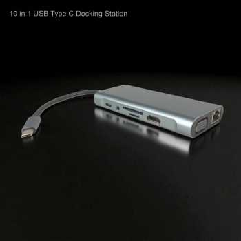 Gambar produk EASYIDEA USB Type C Hub 10 in 1 HDMI VGA USB 3.0 LAN RJ45 Card Reader - VD76