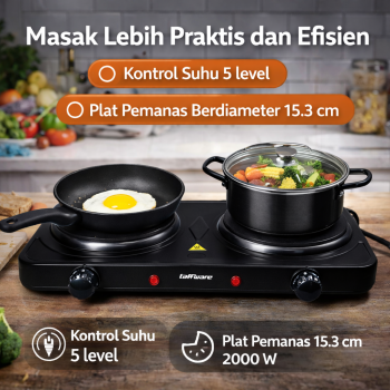 Taffware Kompor Listrik 2 Tungku Portable Hot Plate 2000W - WY-04B
