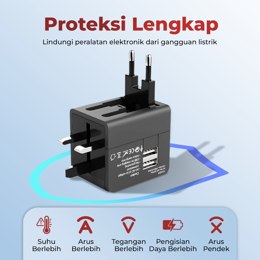 Taffware Travel Adaptor Universal EU UK US/AU with 2 Port USB A 2.1A - JY-148 Gambar produk Taffware Travel Adaptor Universal EU UK US/AU with 2 Port USB A 2.1A - JY-148