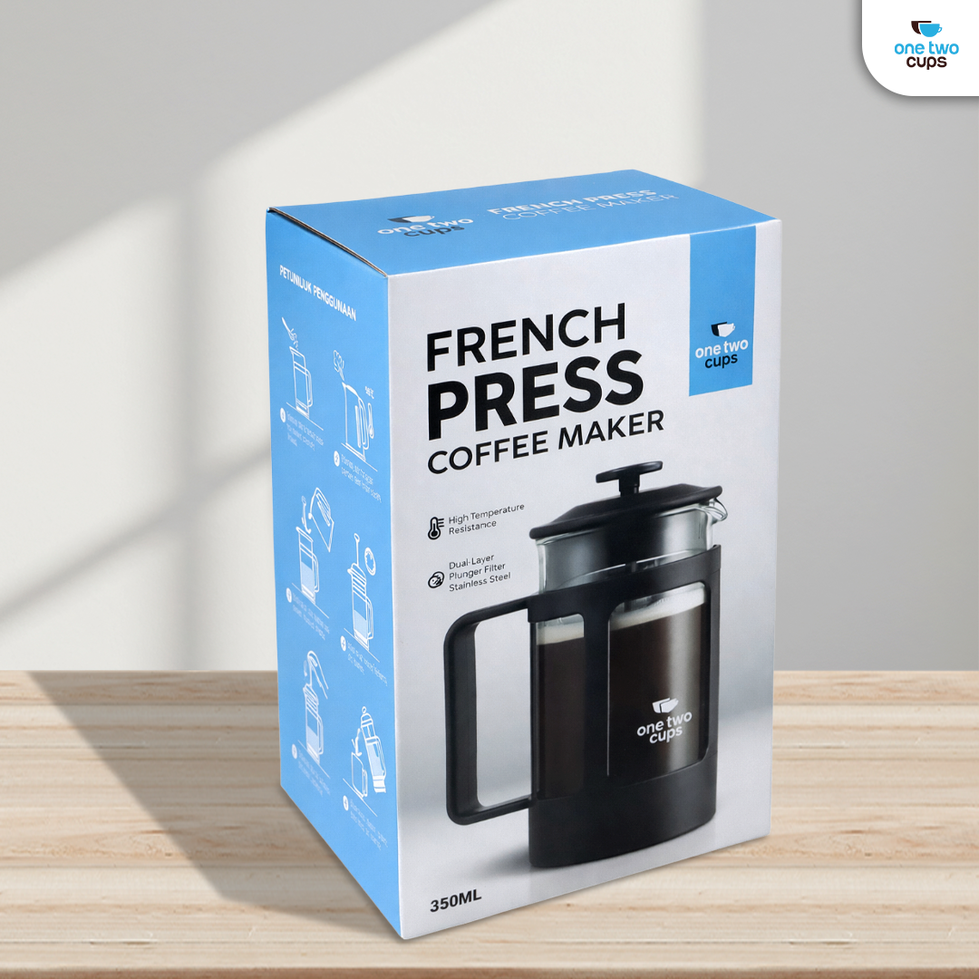 One Two Cups French Press Coffee Maker Pot Plunger Glass 350ml - FN40 Gambar produk One Two Cups French Press Coffee Maker Pot Plunger Glass 350ml - FN40