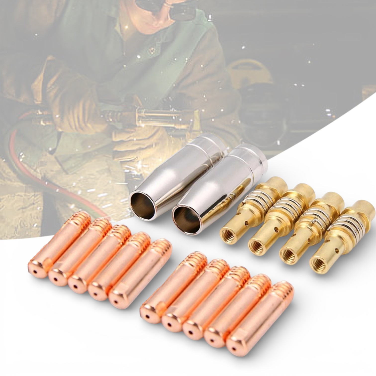 JINGU Nozzle Obor Las Welding Torch Tip Holder 15AK MIG 1.0mm 16 PCS Gambar produk JINGU Nozzle Obor Las Welding Torch Tip Holder 15AK MIG 1.0mm 16 PCS