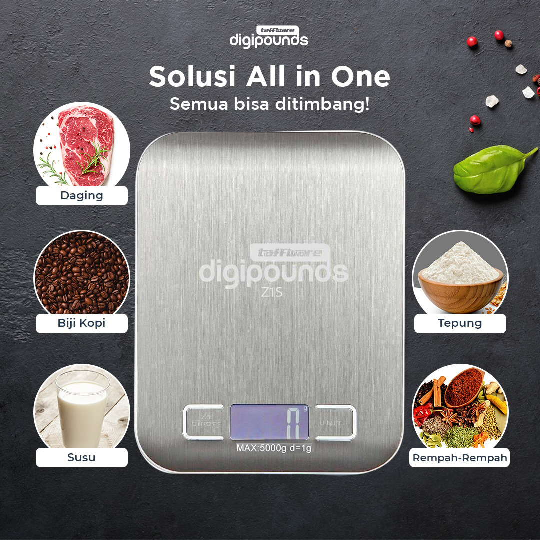 Taffware Digipounds Timbangan Dapur Mini Digital Scale 5kg 1g - Z1S Gambar produk Taffware Digipounds Timbangan Dapur Mini Digital Scale 5kg 1g - Z1S